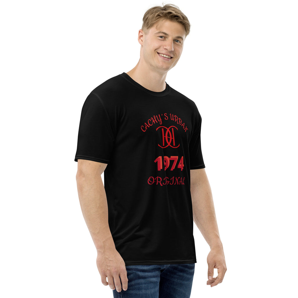 Cachy’s Urban black t-shirt with red “1974 Original” graphic and logo print