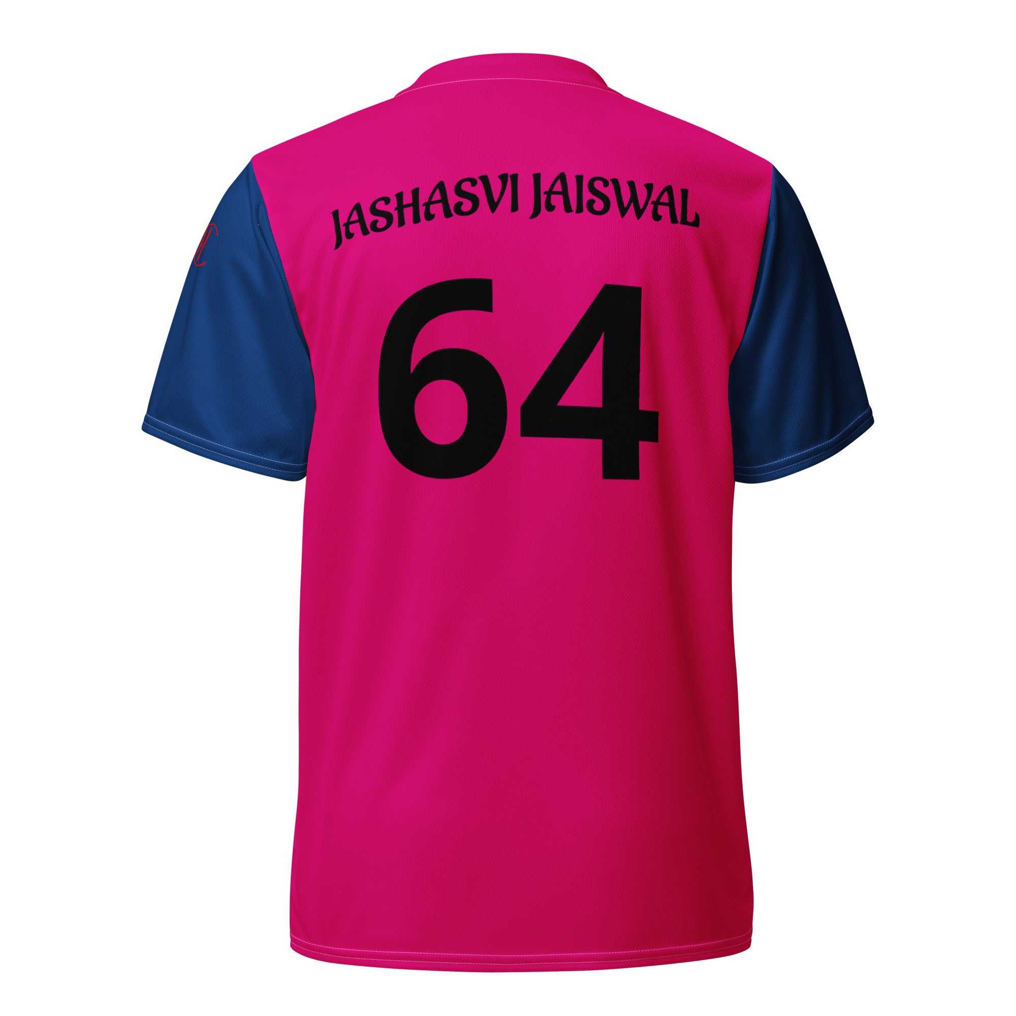Cachy’s Urban pink and navy short-sleeve sports jersey with black cricket player graphic and “Kricket” text