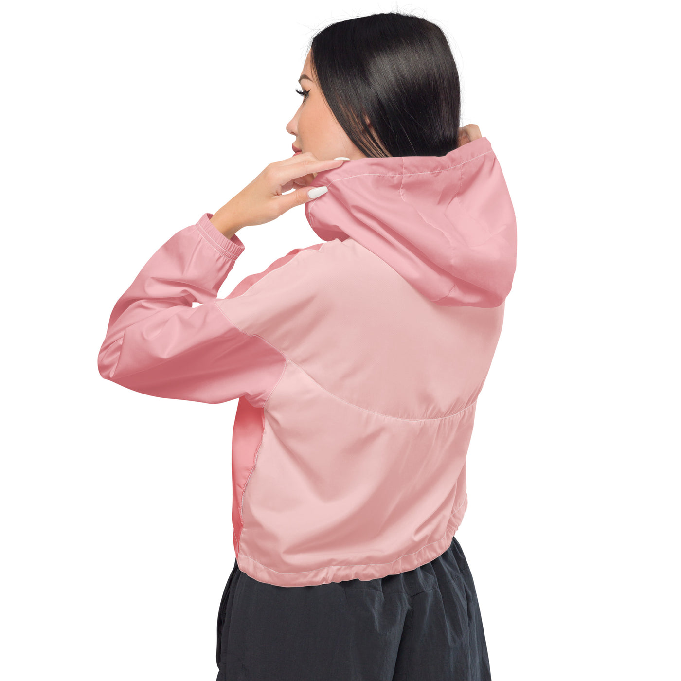 Cachy’s Urban pink cropped hooded jacket with minimalist black logo design