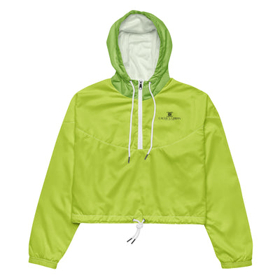 Cachy’s Urban green cropped hooded jacket with minimalist black logo design