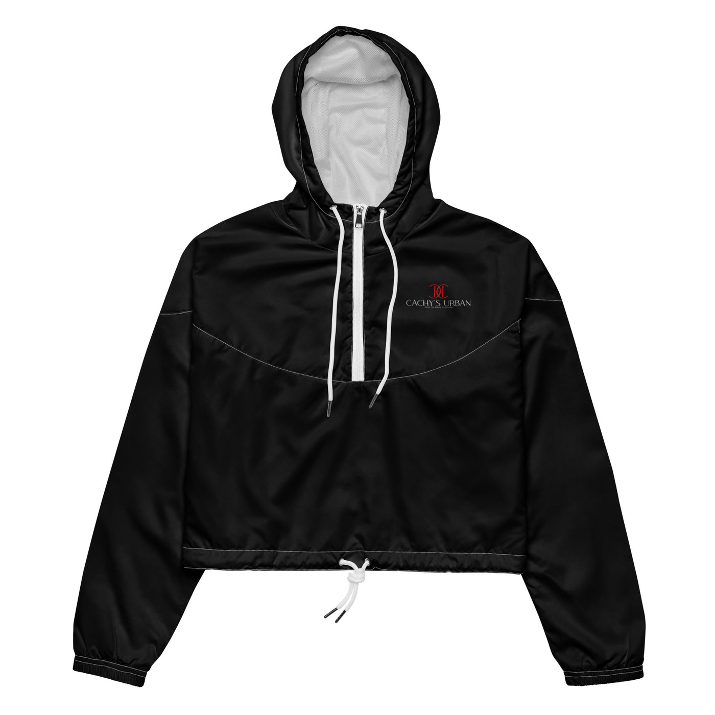 Cachy’s Urban black cropped hooded jacket with minimalist black logo design