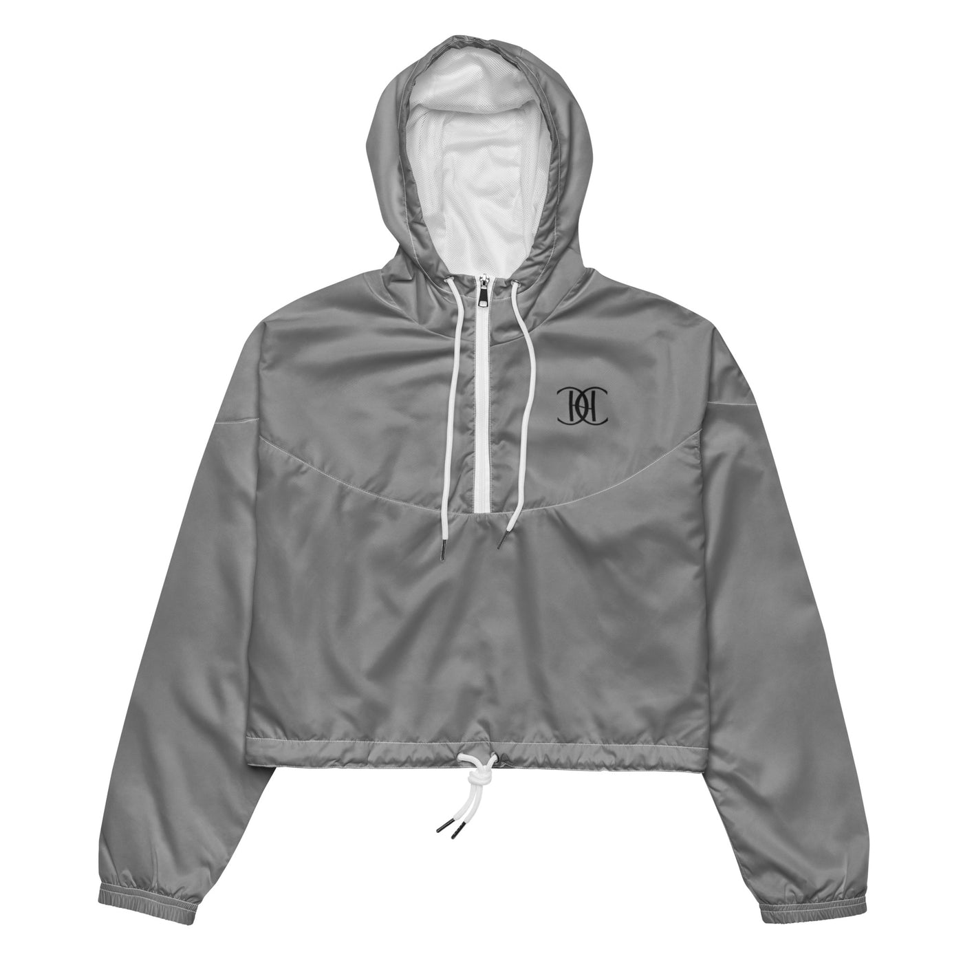 Cachy’s Urban grey cropped hooded jacket with minimalist black logo design