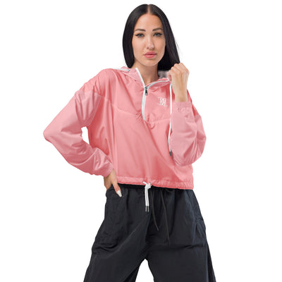 Cachy’s Urban pink cropped hooded jacket with minimalist black logo design