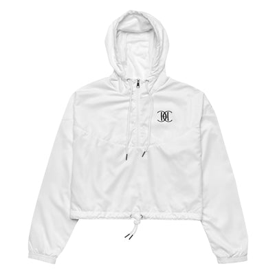 Cachy’s Urban white cropped hooded jacket with minimalist black logo design