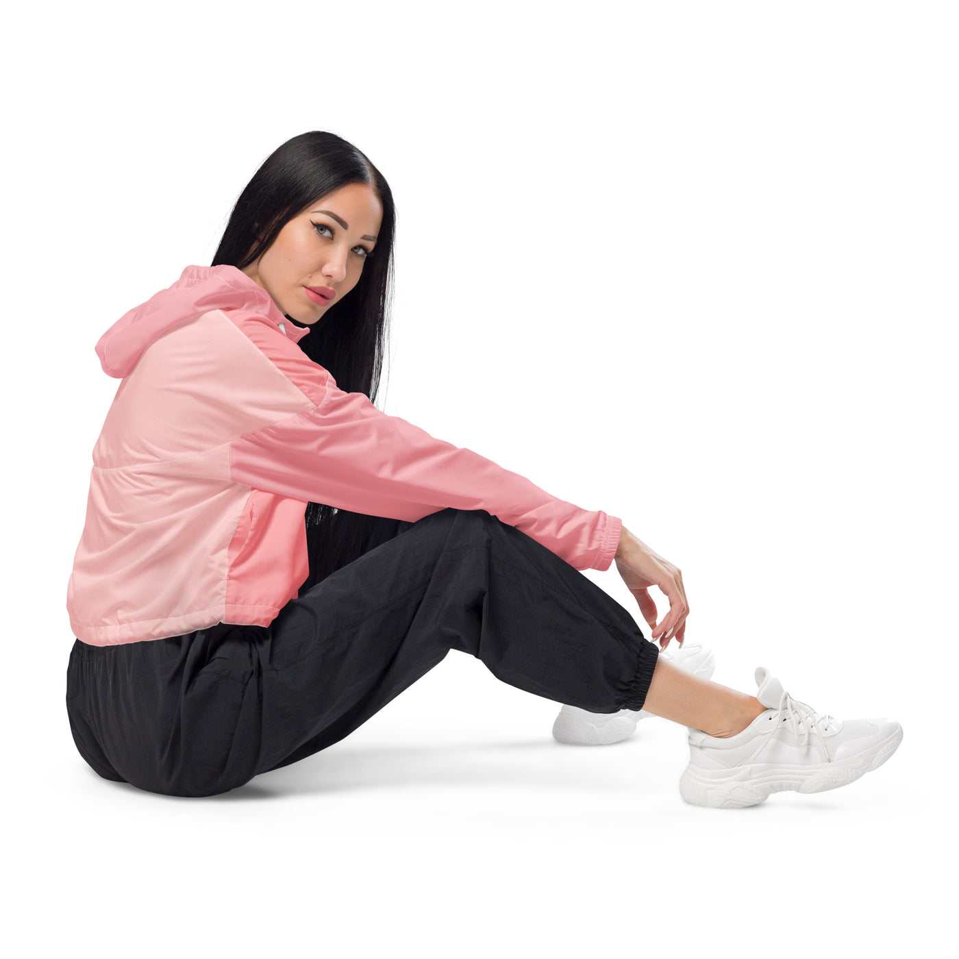 Cachy’s Urban pink cropped hooded jacket with minimalist black logo design