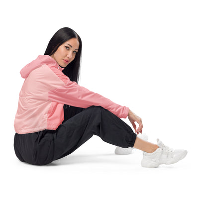 Cachy’s Urban pink cropped hooded jacket with minimalist black logo design