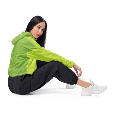 Cachy’s Urban green cropped hooded jacket with minimalist black logo design