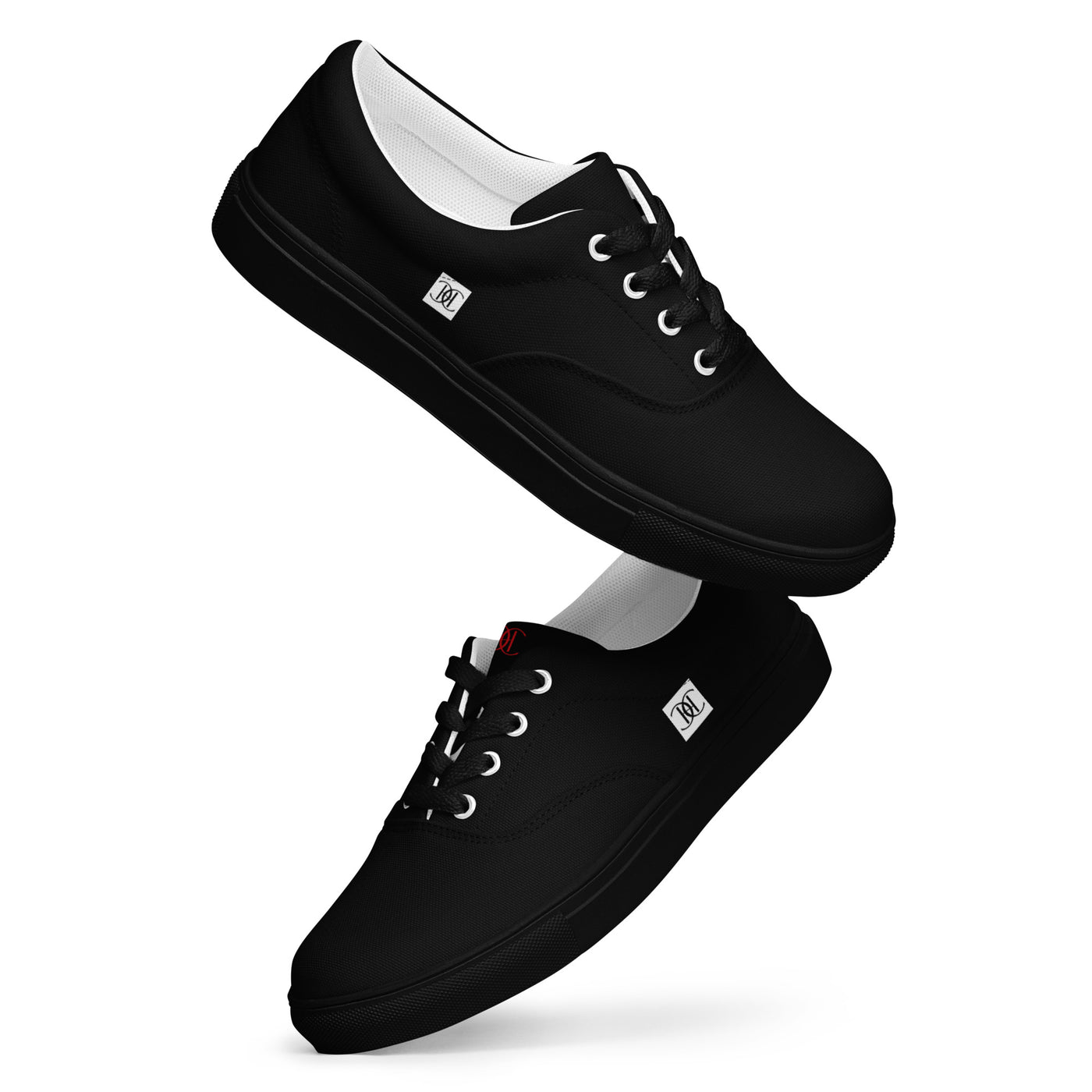 Cachy’s Urban classic black lace-up canvas sneakers with black sole and minimalist streetwear design