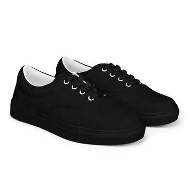 Black lace-up canvas sneakers with subtle red Cachy’s Urban logo on the tongue