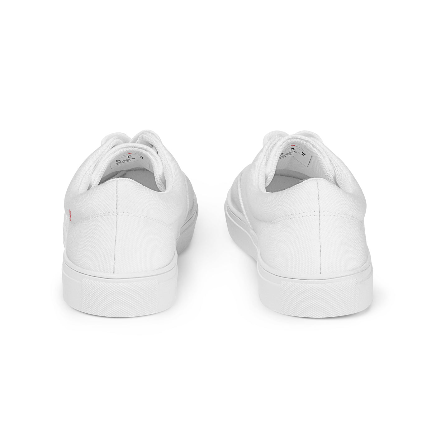 White lace-up canvas sneakers with red Cachy’s Urban logo on the side
