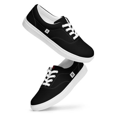 Cachy’s Urban black lace-up canvas sneakers with contrasting white sole and laces, versatile streetwear shoes