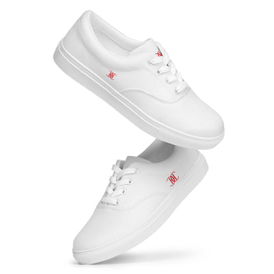 Cachy’s Urban white lace-up canvas sneakers with contrasting white sole and laces, versatile streetwear shoes