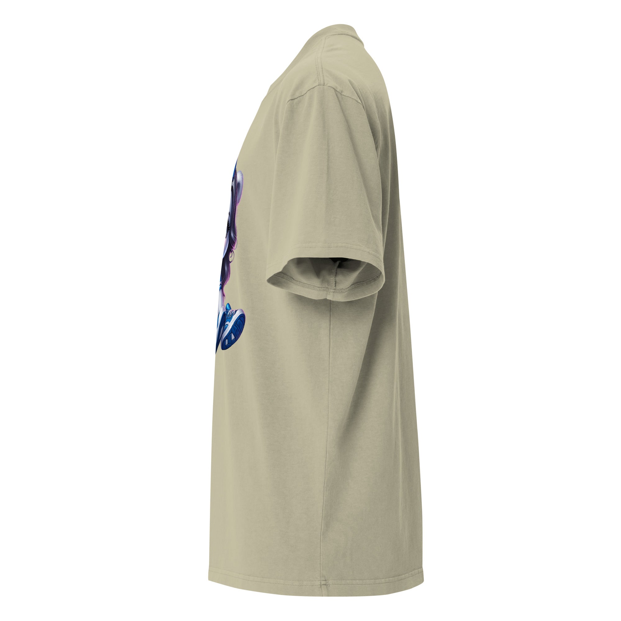 Camiseta oversized color beige putty con estampado de oso azul en el frente – Cachy’s Urban