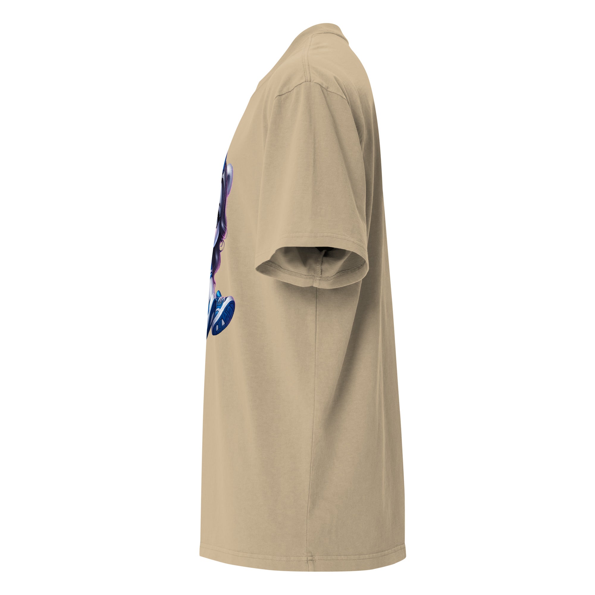 Camiseta oversized color caqui con estampado de oso azul en el frente – Cachy’s Urban