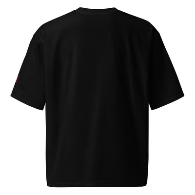 Cachy’s Urban black t-shirt with colourful carnival mask graphic and red logo text