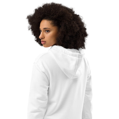 White hoodie with colorful tropical double triangle graphic and "TROPIC" text on the front