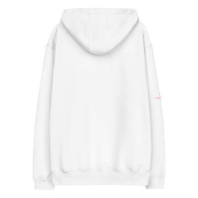 White hoodie with colorful tropical double triangle graphic and "TROPIC" text on the front