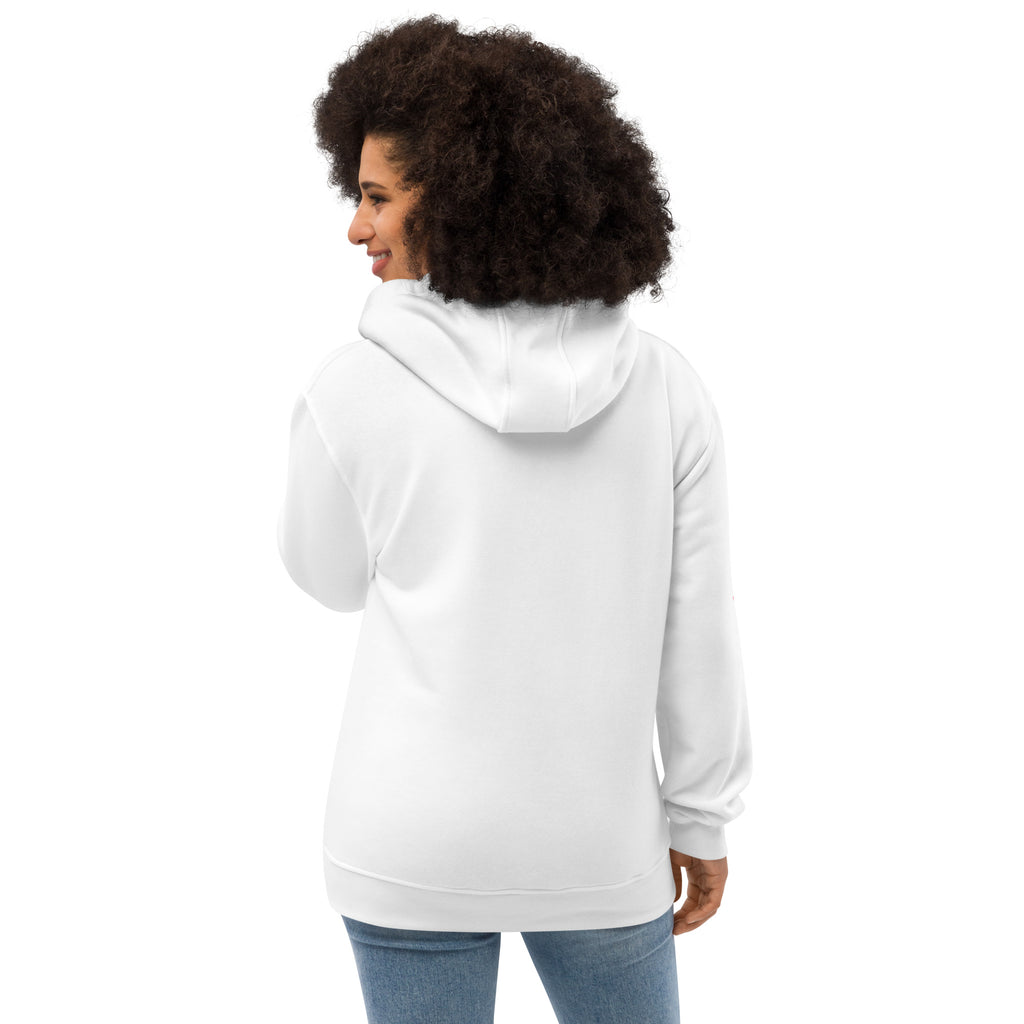 White hoodie with colorful tropical double triangle graphic and "TROPIC" text on the front