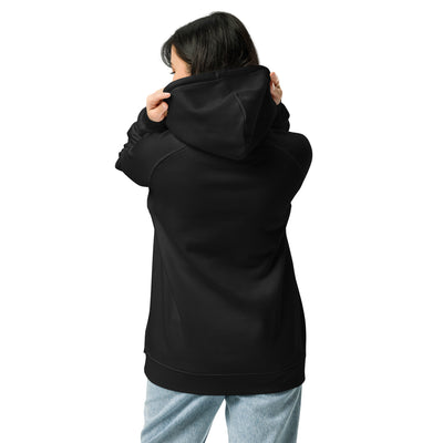 unisex eco raglan hoodie in black with colorful teddy bear print