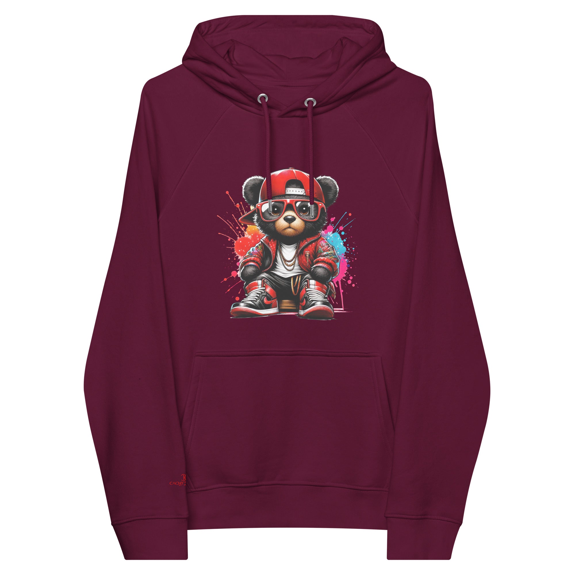 unisex eco raglan hoodie with colorful teddy bear print