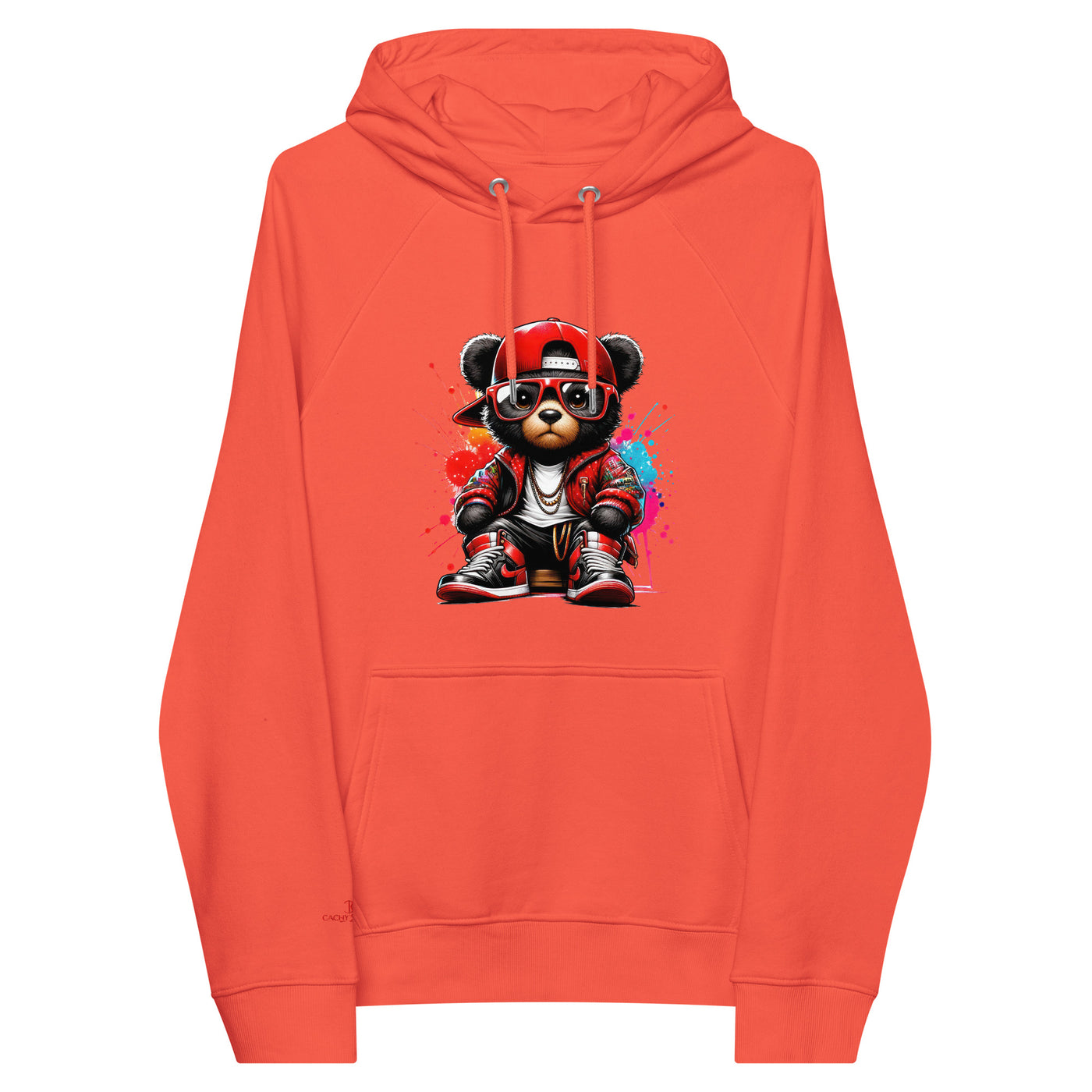 unisex eco raglan hoodie with colorful teddy bear print