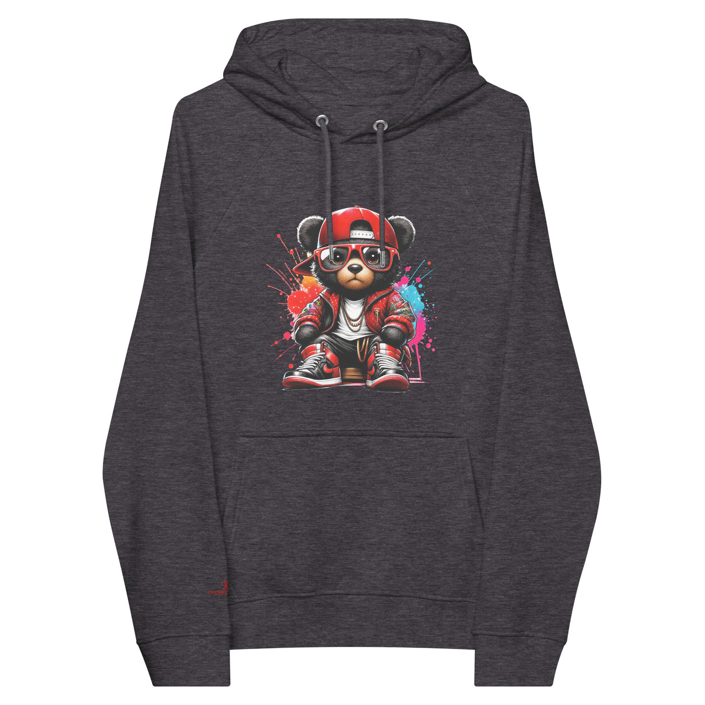 unisex eco raglan hoodie with colorful teddy bear print