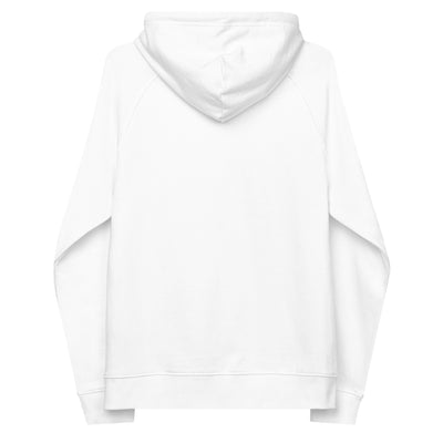 unisex eco raglan hoodie in white with colorful teddy bear print