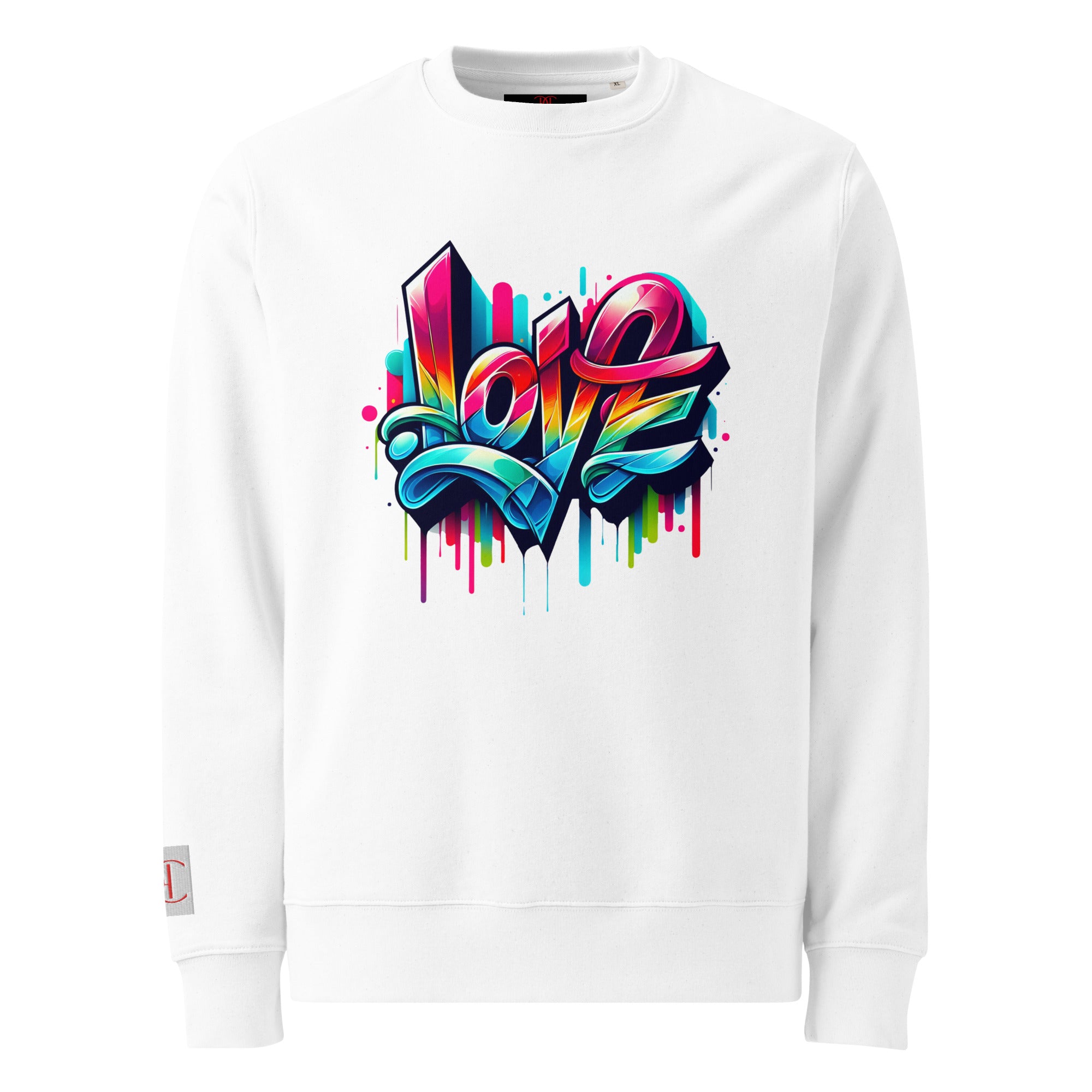 Cachy’s Urban white sweatshirt with colourful graffiti-style “Love” graphic print