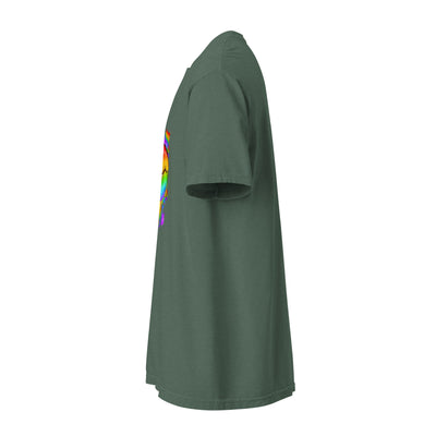 Cachy’s Urban white t-shirt with rainbow “Love” graphic featuring flags and raised fist, available in multiple colours