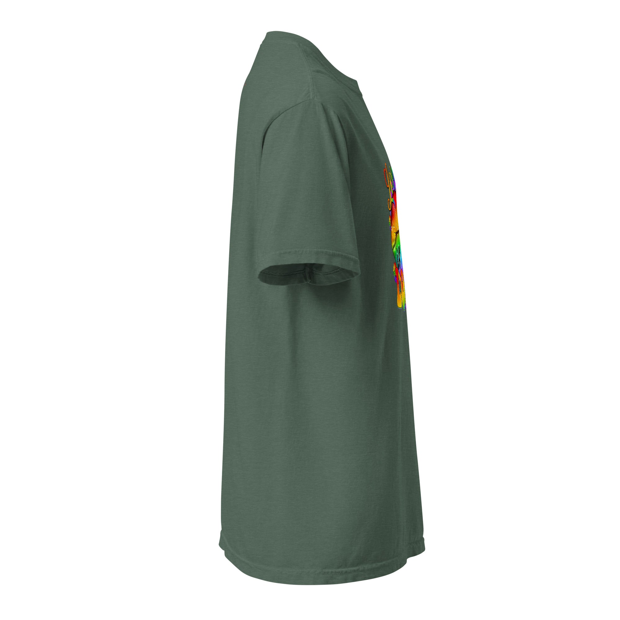 Cachy’s Urban white t-shirt with rainbow “Love” graphic featuring flags and raised fist, available in multiple colours