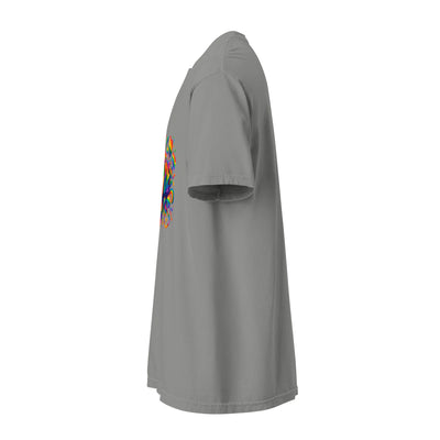 Cachy’s Urban grey t-shirt with colourful rainbow “Pride” graphic design, available in multiple colours