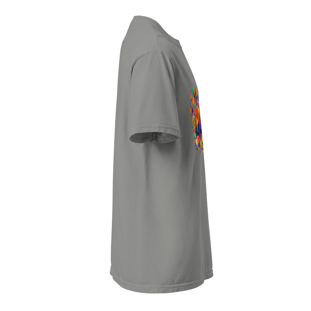 Cachy’s Urban grey t-shirt with colourful rainbow “Pride” graphic design, available in multiple colours