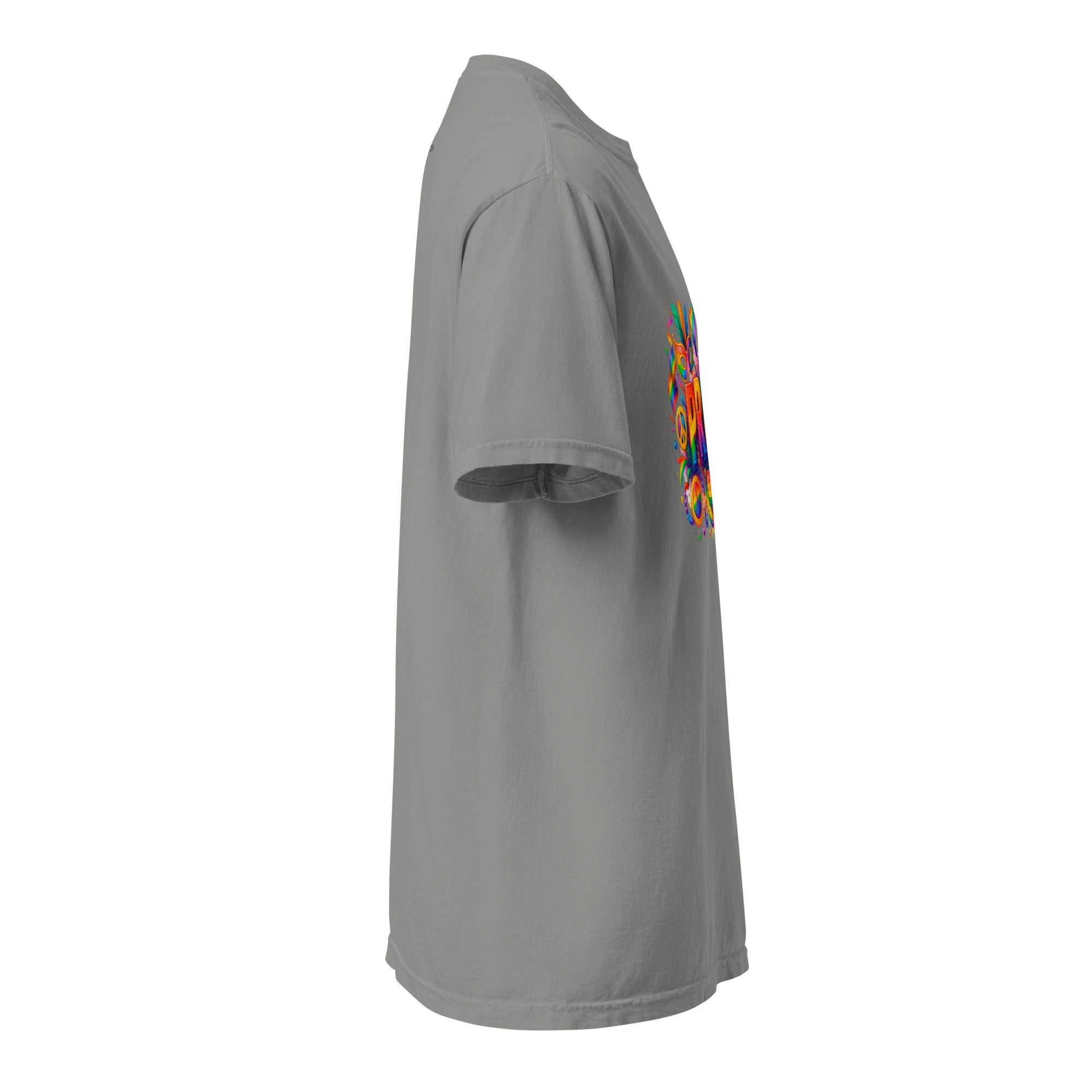 Cachy’s Urban grey t-shirt with colourful rainbow “Pride” graphic design, available in multiple colours