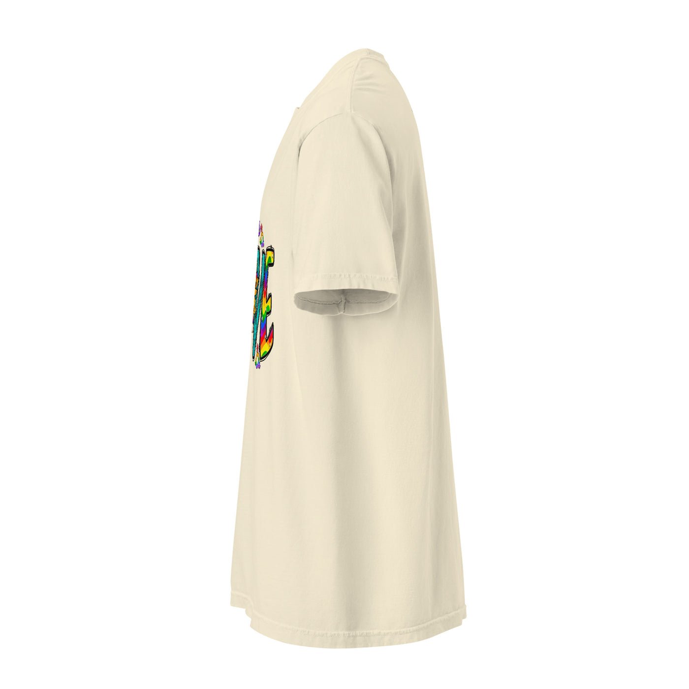 Cachy’s Urban t-shirt with colourful “Choose Love” graphic featuring sunflower and rainbow design