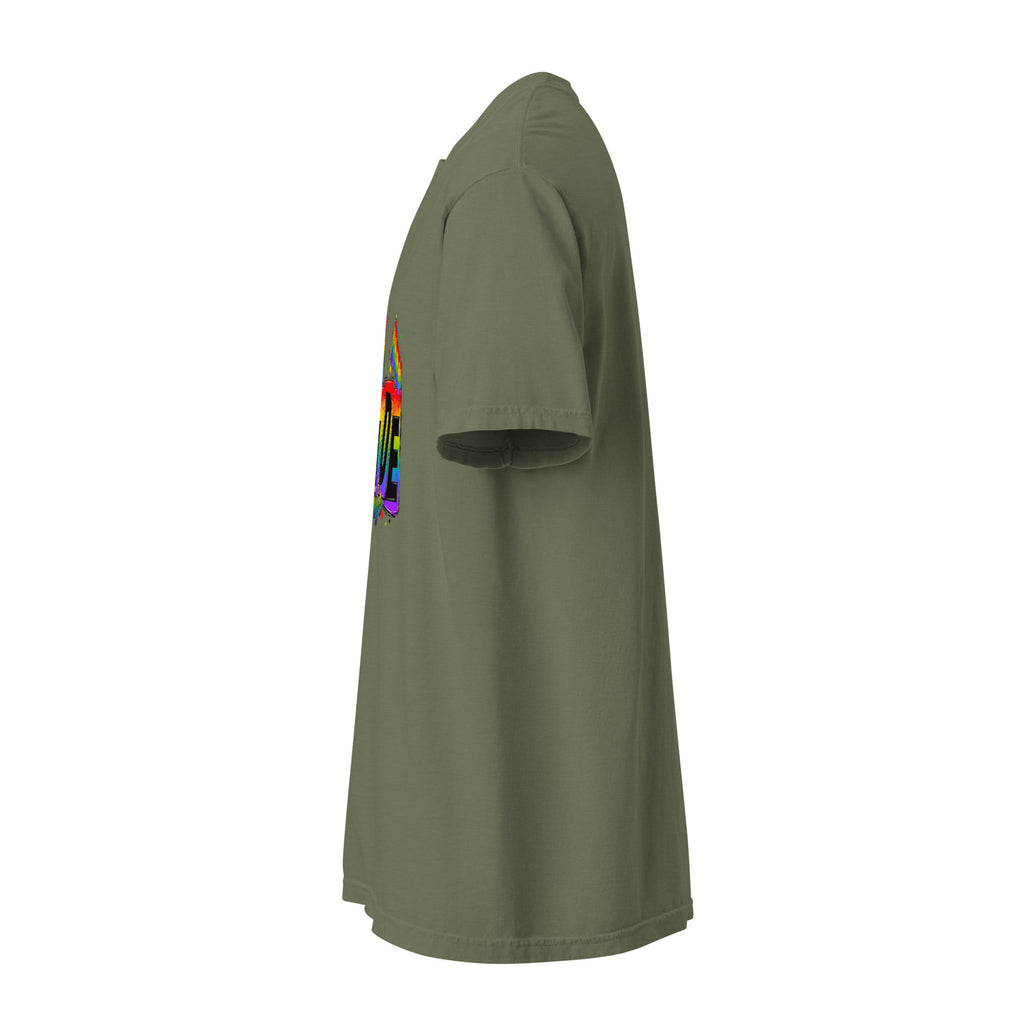 Cachy’s Urban white t-shirt with rainbow “Pride Tribe” graphic featuring flags and raised fist, available in multiple colours