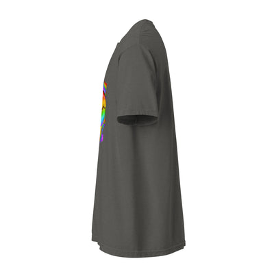Cachy’s Urban dark grey t-shirt with rainbow “Love is Love” lips graphic design, available in multiple colours