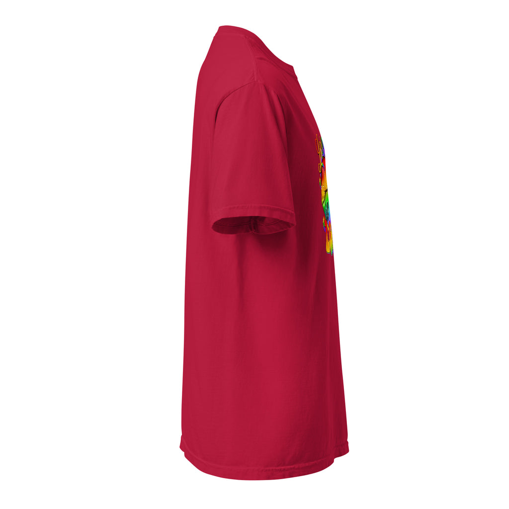 Cachy’s Urban t-shirt with rainbow “Love is Love” lips graphic design, available in multiple colours