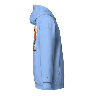Cachy’s Urban hoodie with streetwear teddy bear in red hoodie and sneakers graphic design on the back