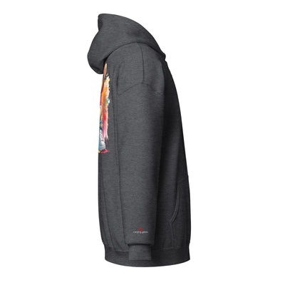 Cachy’s Urban hoodie with streetwear teddy bear in red hoodie and sneakers graphic design on the back