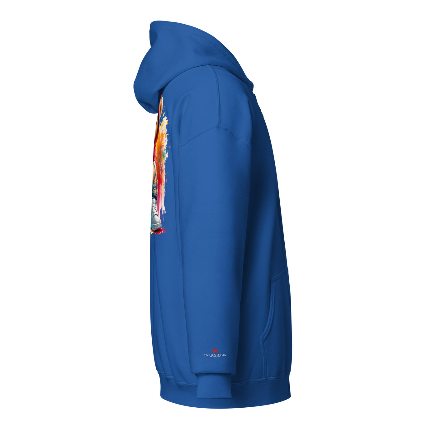 Cachy’s Urban hoodie with streetwear teddy bear in red hoodie and sneakers graphic design on the back