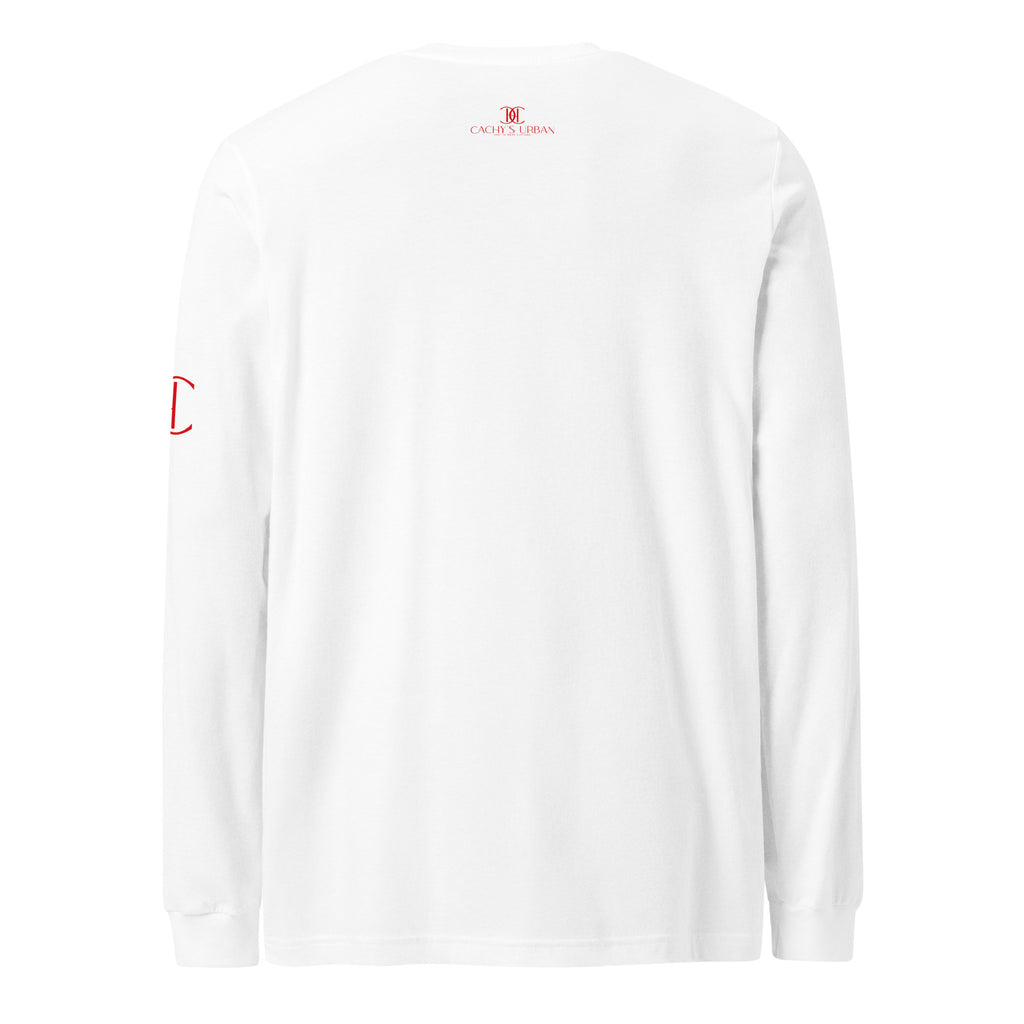 Cachy’s Urban white long-sleeve t-shirt with “It Takes a Big Heart to Shape Little Minds” apple graphic print, available in multiple colours