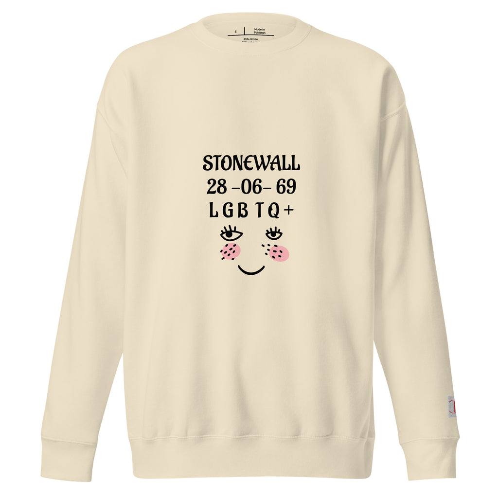Cachy’s Urban sweatshirt with “Stonewall 28-06-69 LGBTQ+” graphic and smiley face design, available in multiple colours