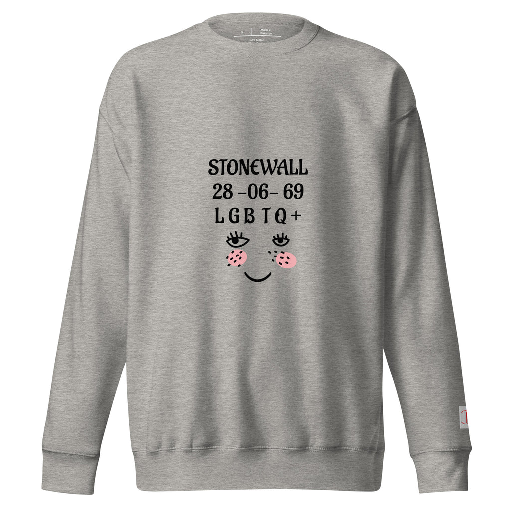 Cachy’s Urban sweatshirt with “Stonewall 28-06-69 LGBTQ+” graphic and smiley face design, available in multiple colours