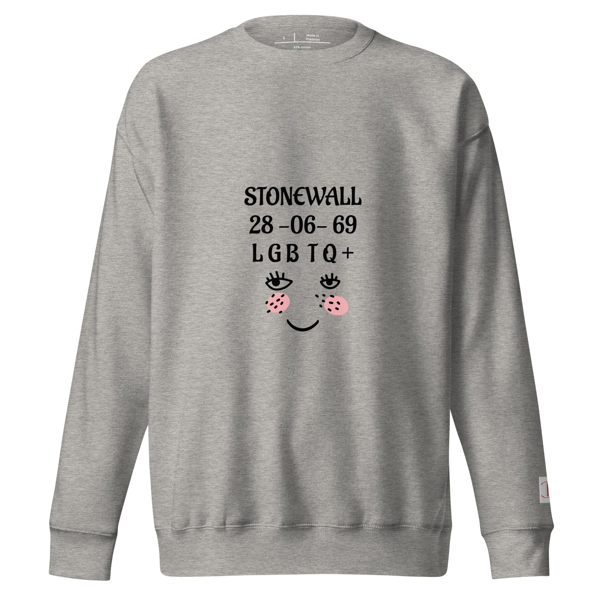 Cachy’s Urban sweatshirt with “Stonewall 28-06-69 LGBTQ+” graphic and smiley face design, available in multiple colours