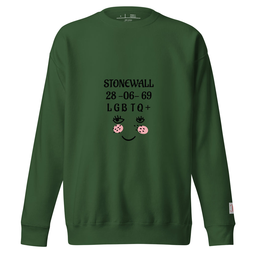 Cachy’s Urban sweatshirt with “Stonewall 28-06-69 LGBTQ+” graphic and smiley face design, available in multiple colours