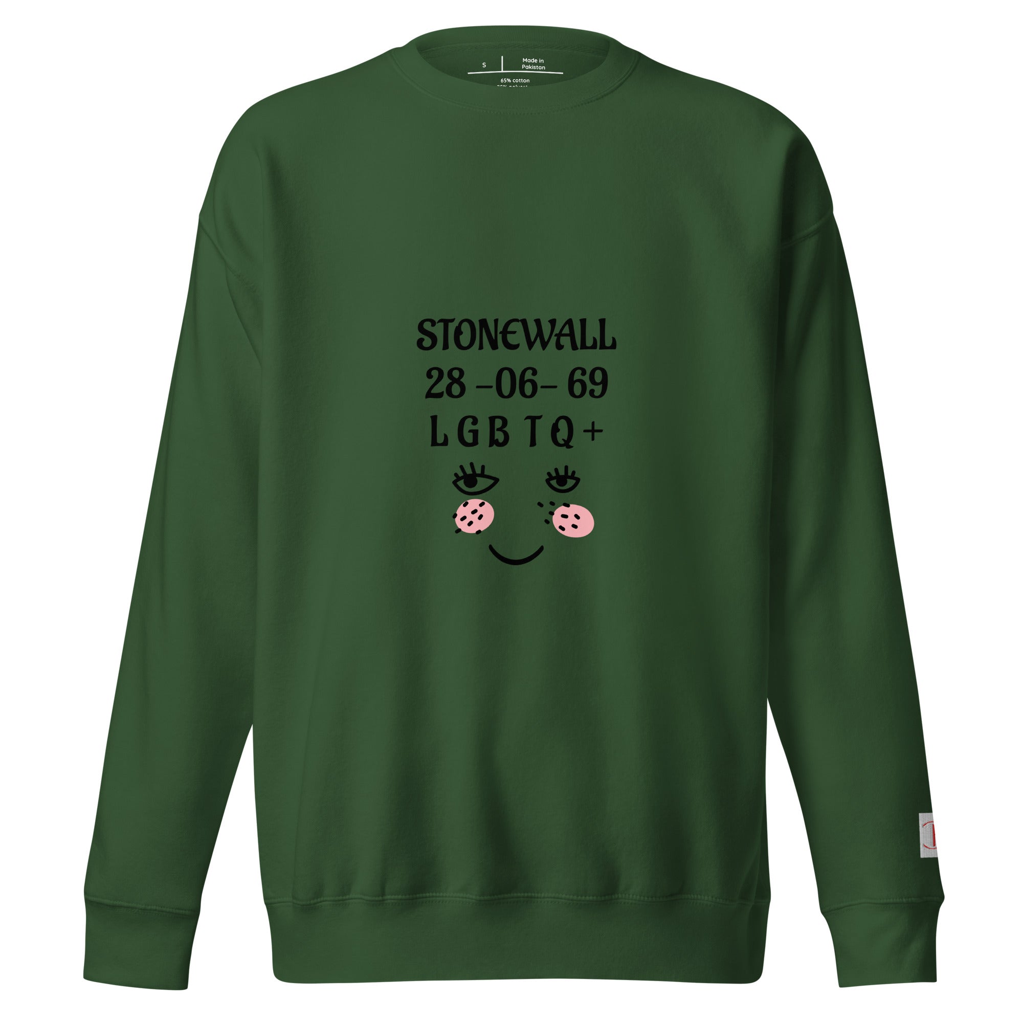 Cachy’s Urban sweatshirt with “Stonewall 28-06-69 LGBTQ+” graphic and smiley face design, available in multiple colours