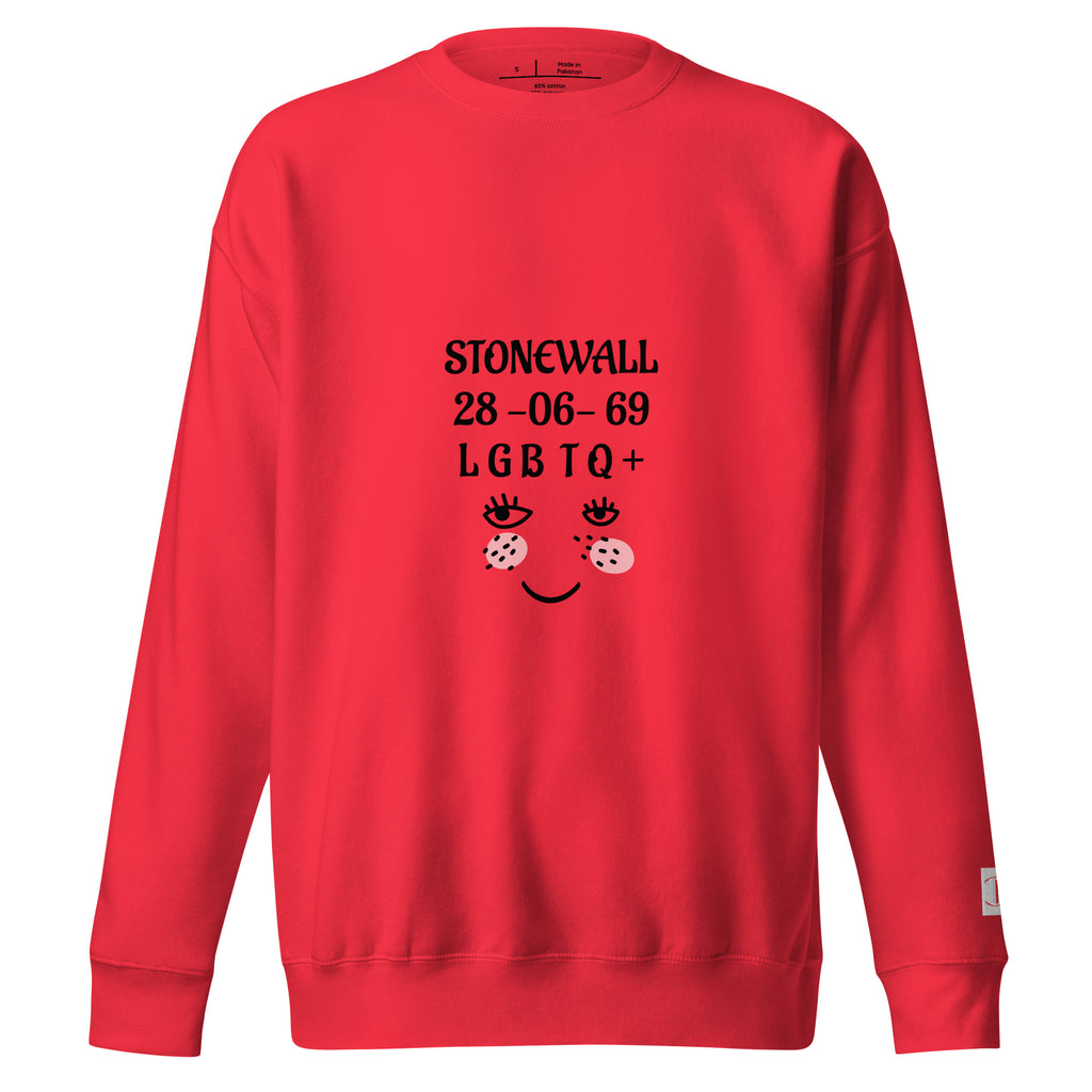 Cachy’s Urban sweatshirt with “Stonewall 28-06-69 LGBTQ+” graphic and smiley face design, available in multiple colours