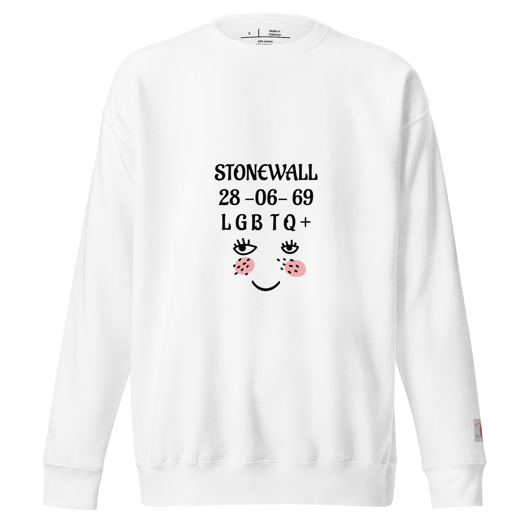 Cachy’s Urban sweatshirt with “Stonewall 28-06-69 LGBTQ+” graphic and smiley face design, available in multiple colours