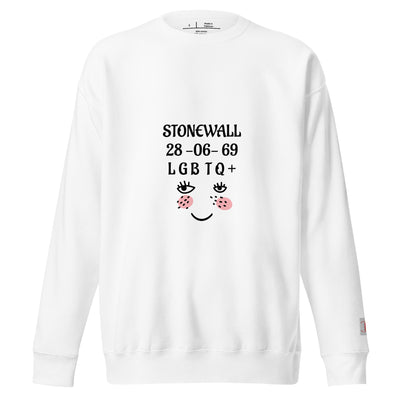Cachy’s Urban sweatshirt with “Stonewall 28-06-69 LGBTQ+” graphic and smiley face design, available in multiple colours