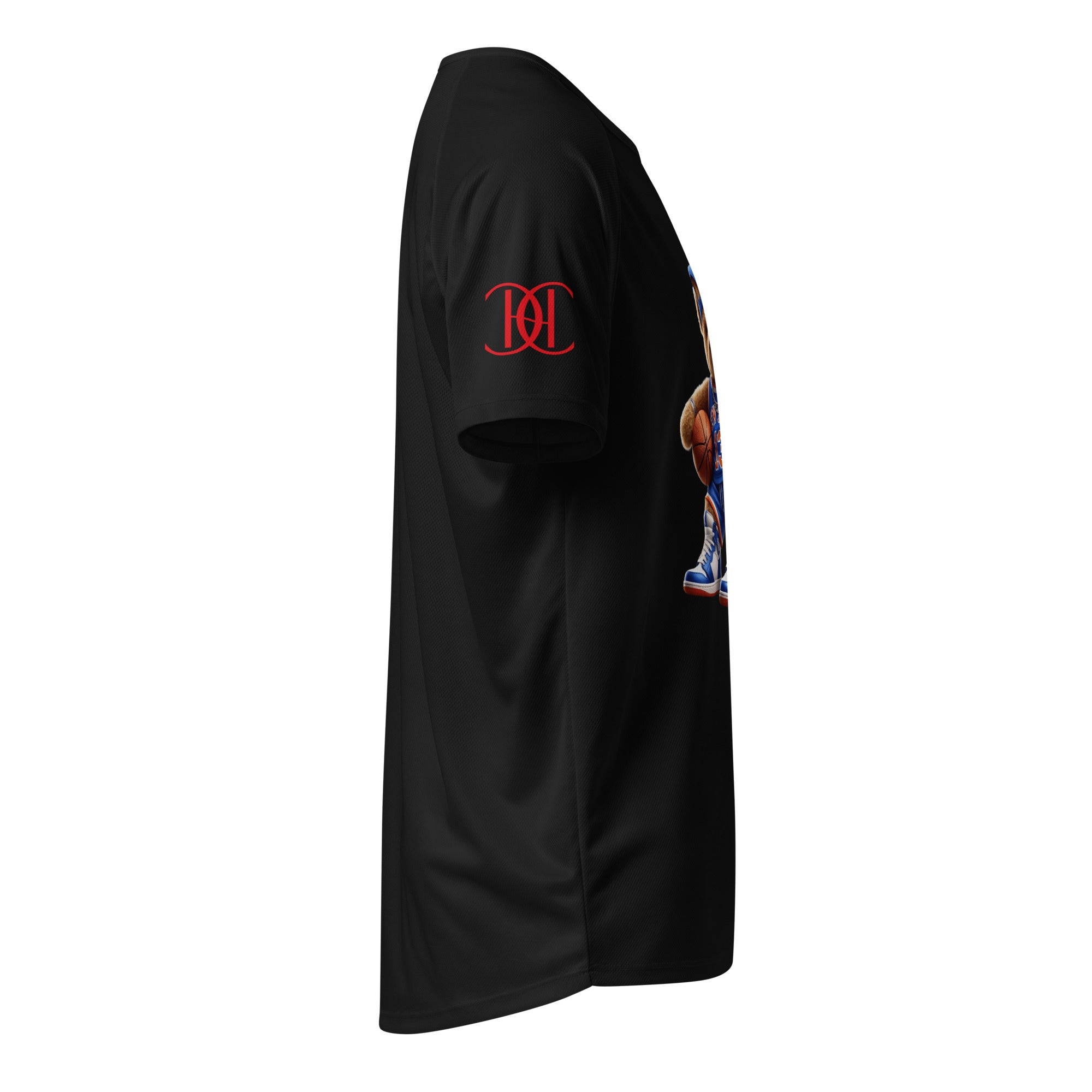 Cachy’s Urban sports t-shirt with basketball teddy bear graphic in New York jersey and sneakers design